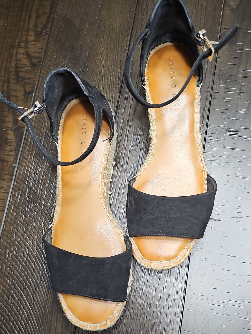 Kelly & Katie Black Suede Ankle-Strap Espadrille Sandals